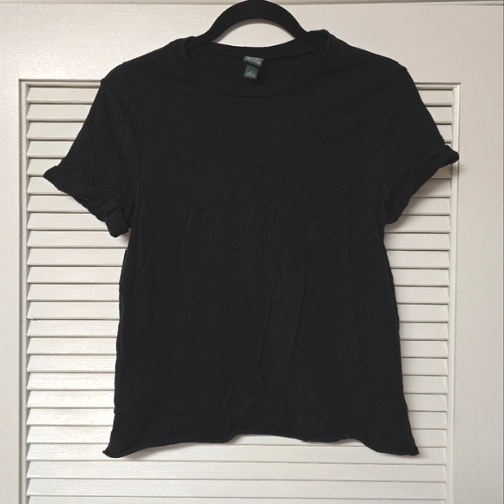 Wild Fable - Black Scoop-Neck 100% Cotton Casual Short-Sleeve Top